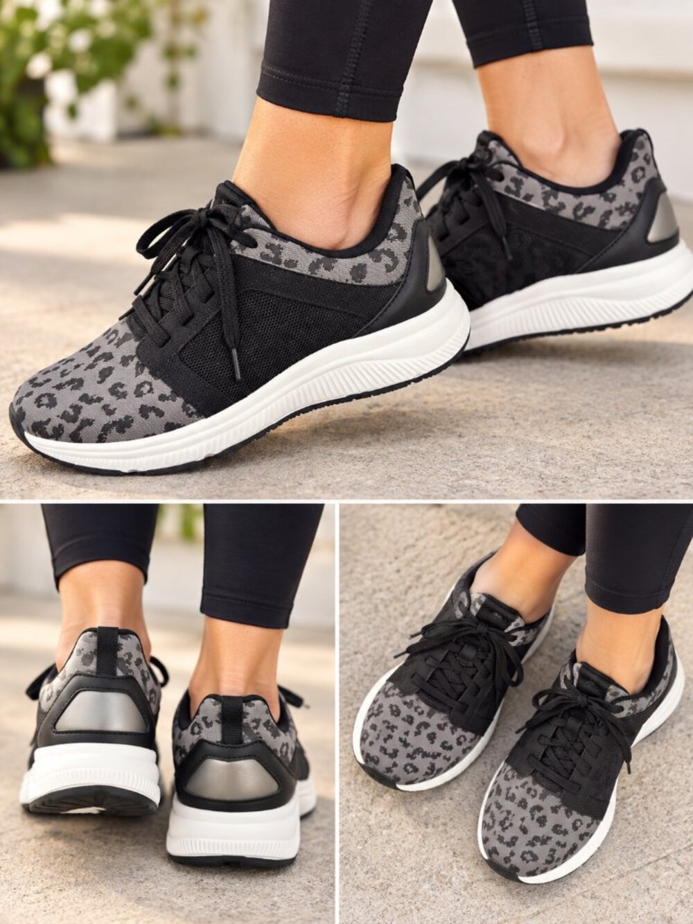 Avia Deluxe Trainer Leopard Print Sneakers Gray Black Memory Foam 7.5